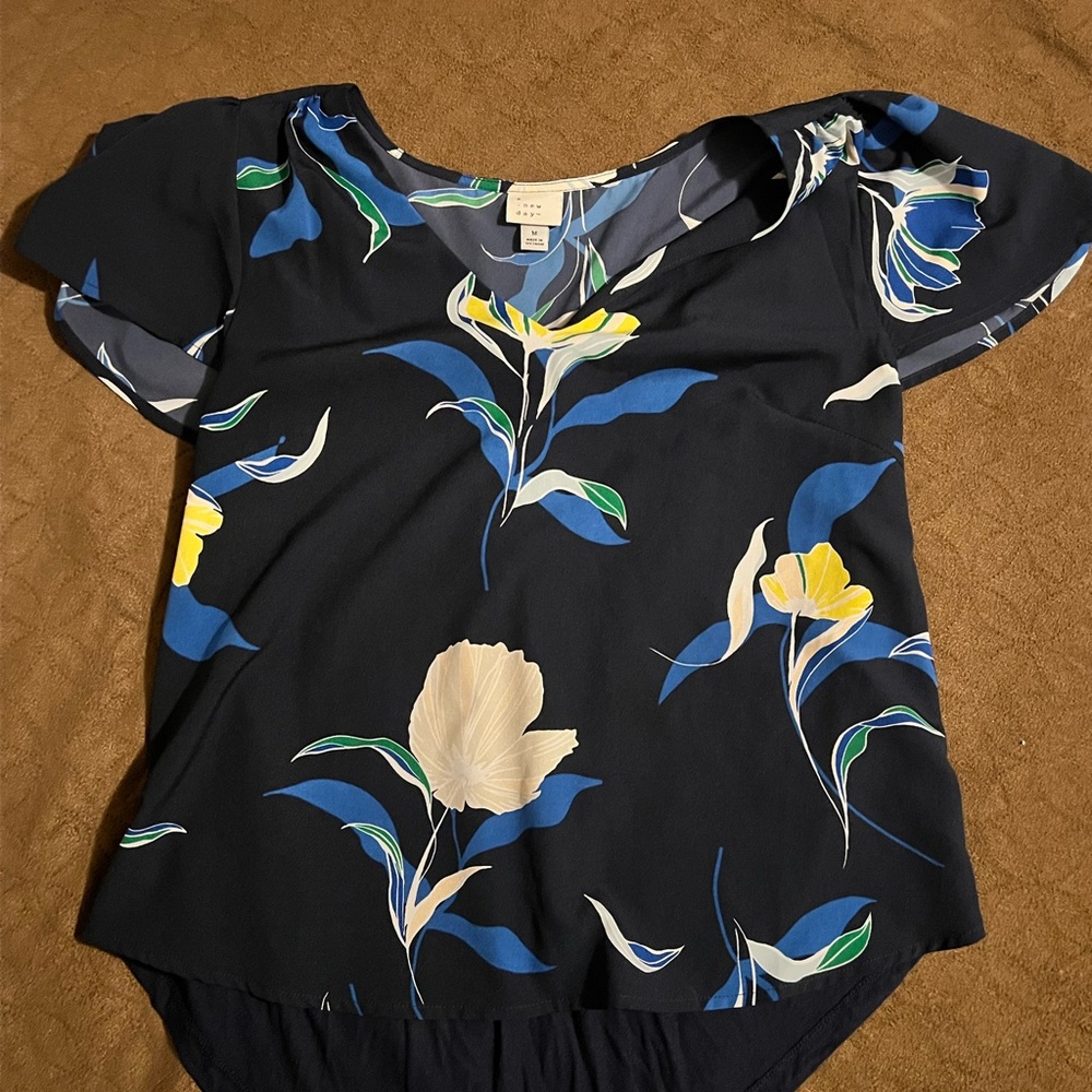 Floral Blue and Yellow Women's Top